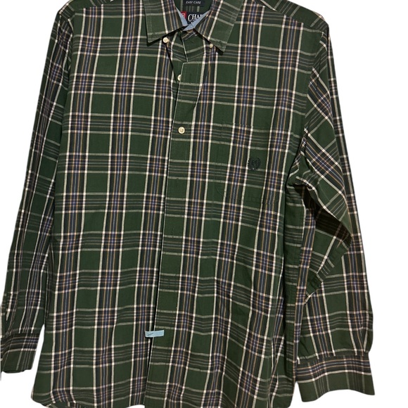 Chaps Easy Care Men's Size L Green/Blue Plaid Long Sleeve Button Down Shirt - Picture 3 of 10